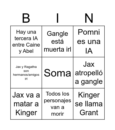 TADC Movie Bingo Card
