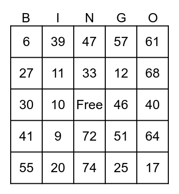 Morris Graves Bingo Card