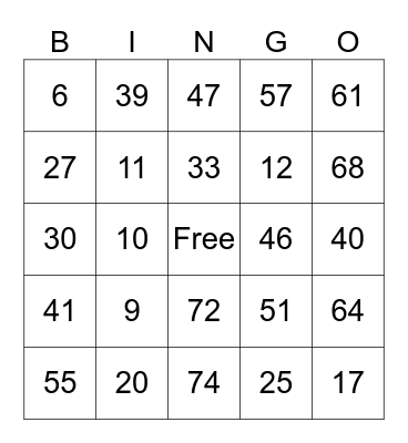 Untitled Bingo Card