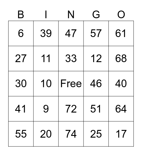 Untitled Bingo Card