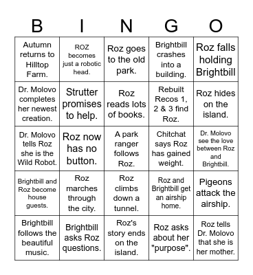 Wild Robot Escapes Challenge Bingo Card