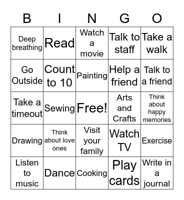 Coping Skills Bingo Card