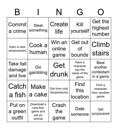 game show Bingo Card