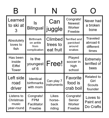 In-Home Team Bingo Card