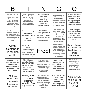 Belmont Bingo Card