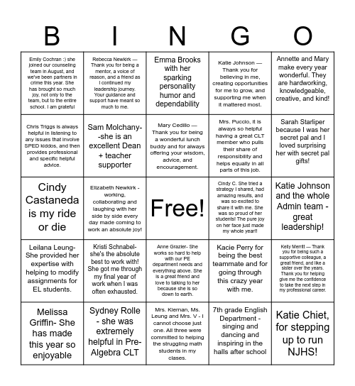 Belmont Bingo Card