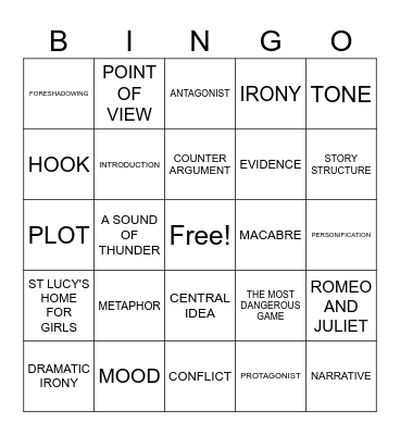 ENGLISH 9 BINGO Card