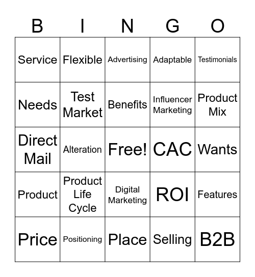 Marketing Bingo Card