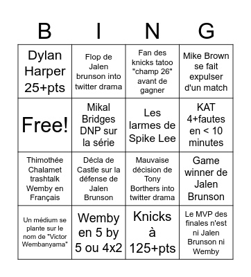 NBA FINALS Bingo Card