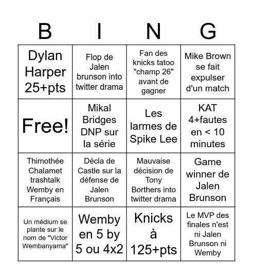 NBA FINALS Bingo Card