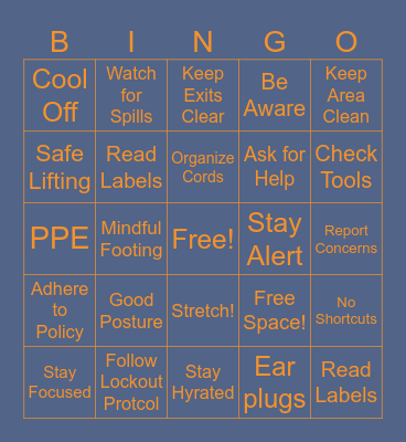 Summer Safety Bingo Card