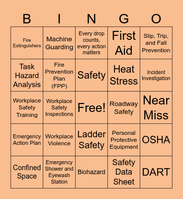 Workplace Safety Bingo Card