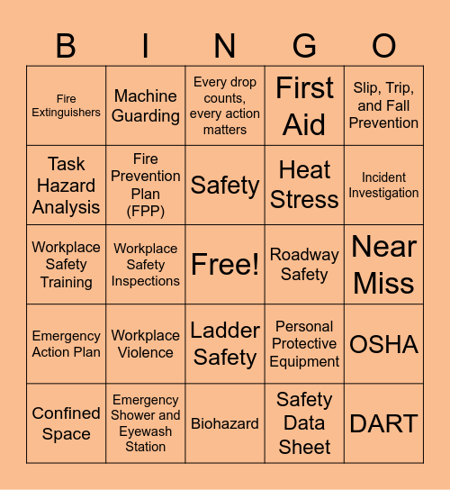 Workplace Safety Bingo Card