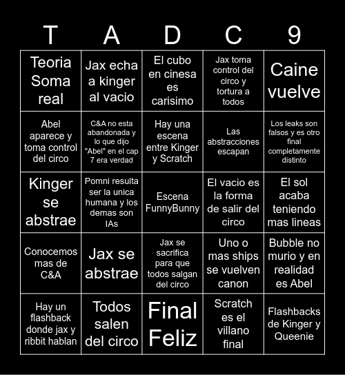TADC episodio 9 Bingo Card