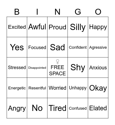 Feelings & Emotions Bingo Card