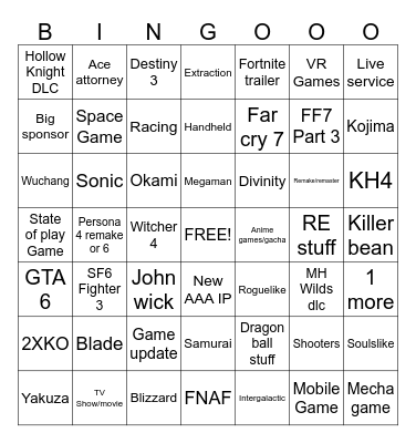 Summer Game Fest 2026 Bingo Card