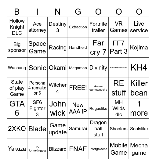 Summer Game Fest 2026 Bingo Card
