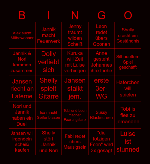 Tomodachi Bingo Card