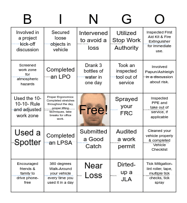 Bayway Safety BINGO Card