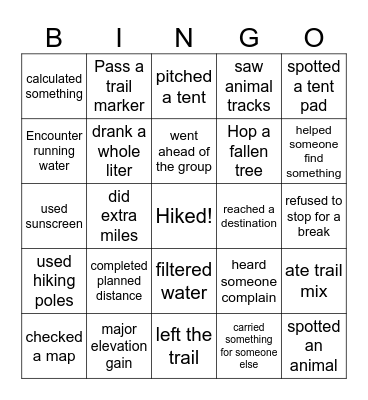 SCOUT Bingo Card