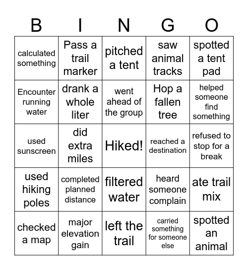 SCOUT Bingo Card