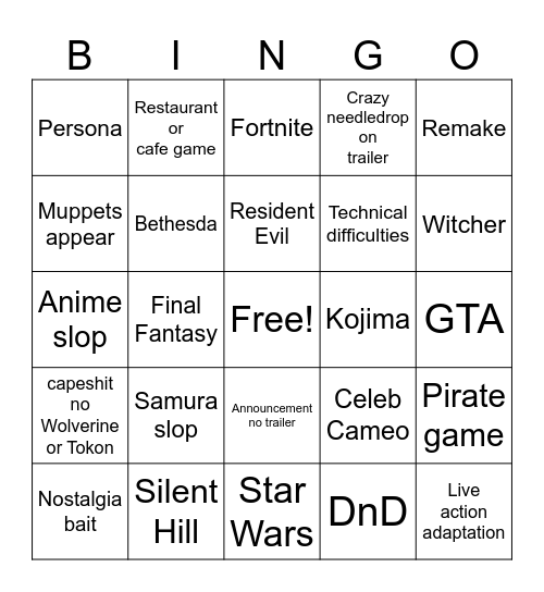 Summer game fest Bingo Card