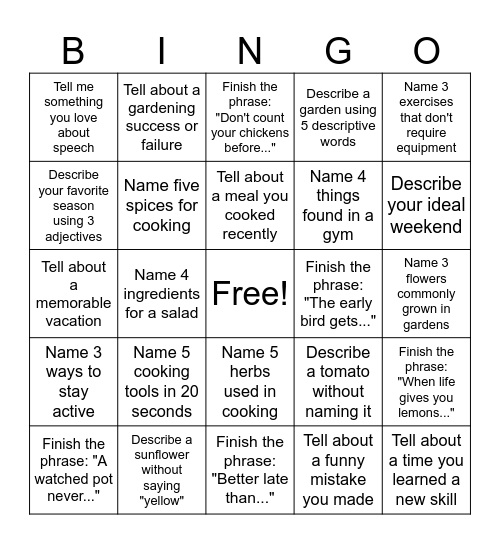 Winnie's Bingo Card