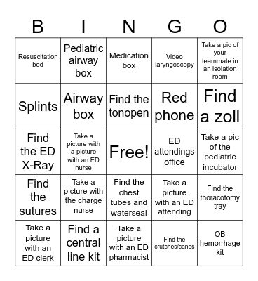 Emergency Medicine Intern Orientation 2026 Bingo Card