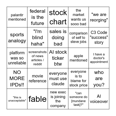 All Hands Bingo Card