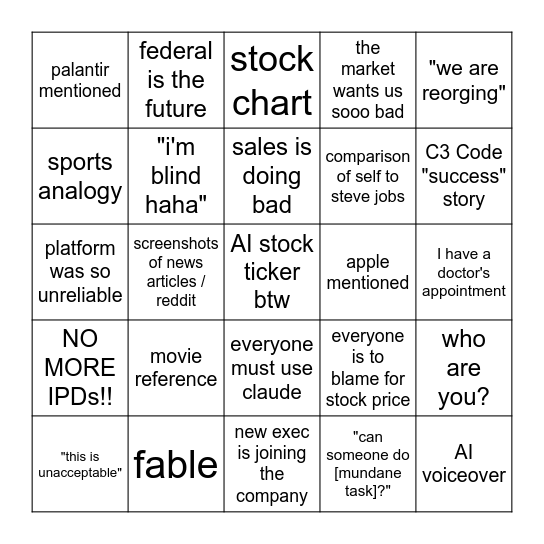 All Hands Bingo Card