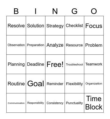Time Management and Problem-Solving Bingo Card