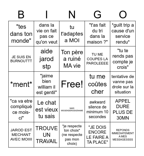 MOTHER IS CALLING Bingo Card
