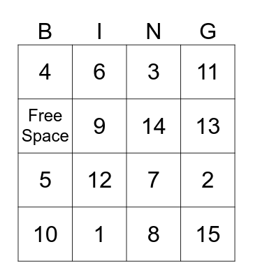 1-15 Bingo Card