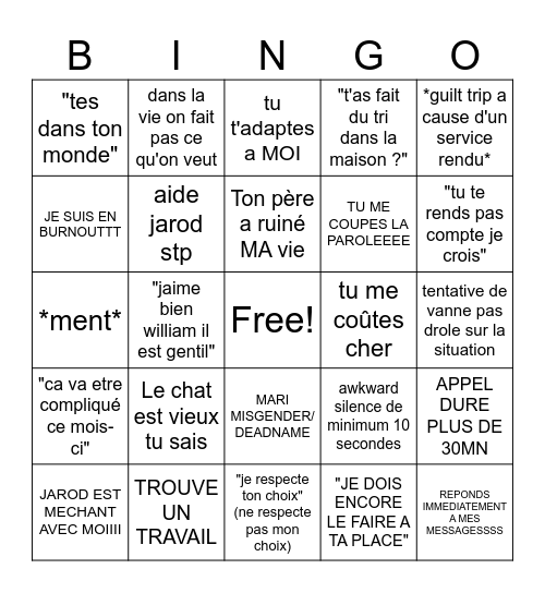 MOTHER IS CALLING Bingo Card
