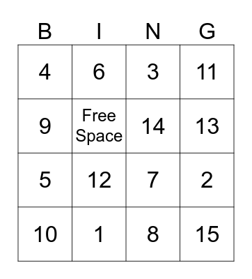 1-15 Bingo Card
