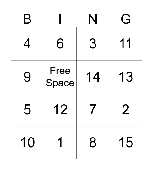 1-15 Bingo Card