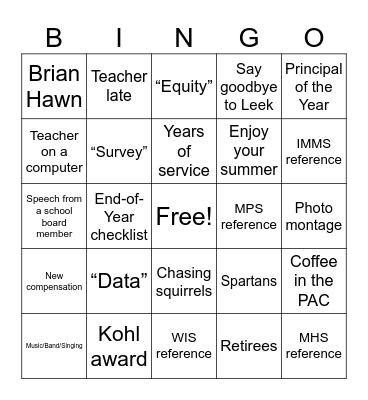 End of the 25-26 Year Bingo Card