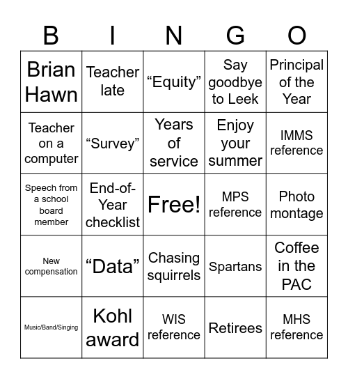 End of the 25-26 Year Bingo Card