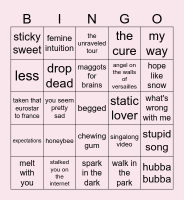 you seem pretty sad for a girl so in love Bingo Card