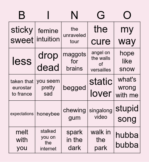 you seem pretty sad for a girl so in love Bingo Card