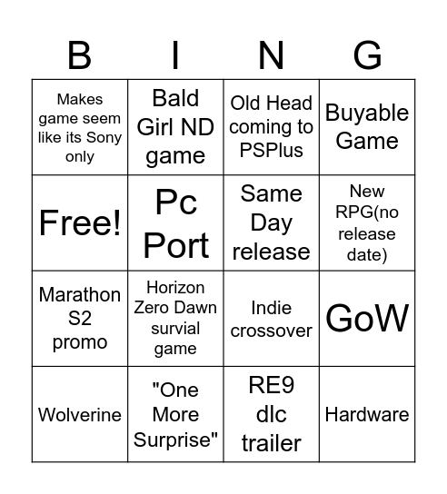 Untitled Bingo Card