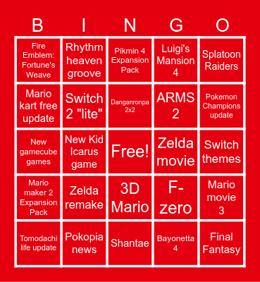 Nintendo direct 2026 summer Bingo Card
