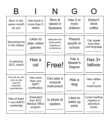 MSEC Connection Bingo Card