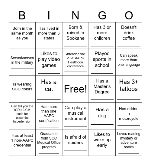 MSEC Connection Bingo Card