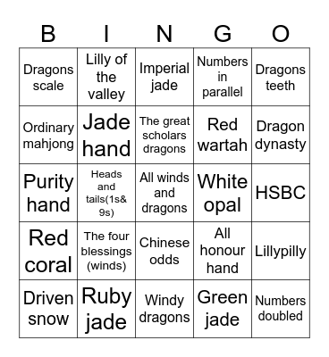 Mahjong Bingo (N & N) Bingo Card