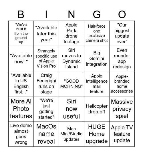 WWDC 26 Bingo Card