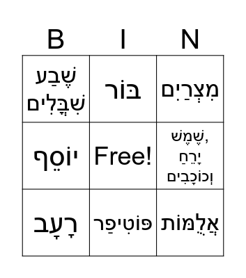 סיפורי יוסף Bingo Card