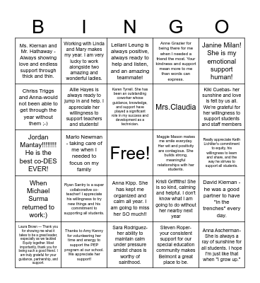 Belmont Bingo Card