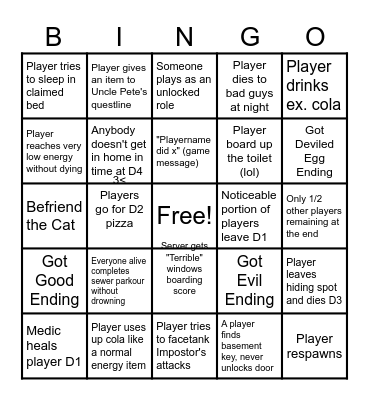 Break In 1 Bingo Card