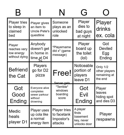 Break In 1 Bingo Card